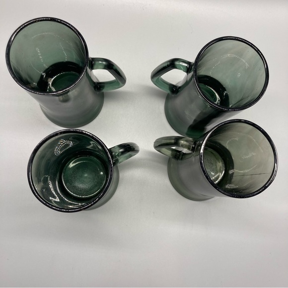 Mid Century Modern Glass set of 4 Beer Mug - Smoked Green Colored Barware EVC - Picture 2 of 6
